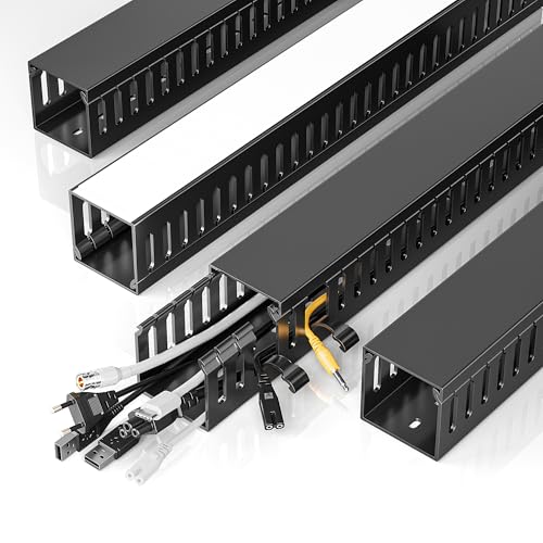 Yecaye 62.8in(4x15.7in) No-Drill Large Cable Management, Under Desk Cord Organizer with Adhesive, Open Slot Cable Raceway for Home/Office/Network, Black - size: 62.8in L* 1.96in W* 1.96in H