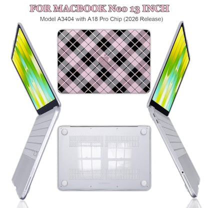 Black Pink Geometric Rhombus Hard Shell Case for 2026 Apple MacBook Neo 13 Inch A18 Pro A3404 Full Protective Accessories Kit - color: Black Pink Geometric Rhombus