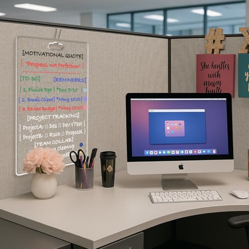 Fabric Wall Cubicle for Work Decor：Cubicle Decorations for Women Desk - Acrylic Office Supplies Sticky Note Board,Memo Board,Dry Erase Board - Office Wall Decorations
