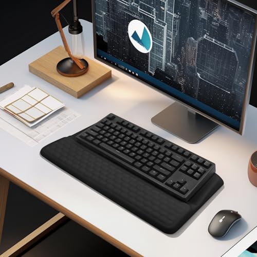 Computer Keyboard Stand Pad with Wrist Rest, Ergonomic Comfy Tilted Keyboard Stand Riser Holder Pad for Office Home (Black) - color: Black