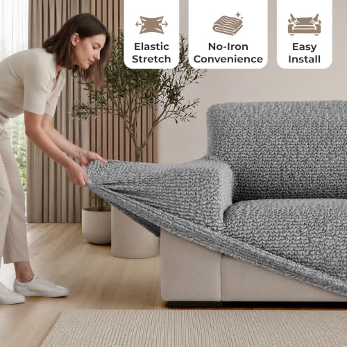 Premium Stretch Couch Covers for Sofa - Sofa Chair Cover Washable, Dogs & Pets Friendly - Elastic Polyester Loveseat Slipcovers - Non-Slip Love Seat Couch Covers - Ash (21"-39" Wide) - color: Ash, size: 21"-39" Wide