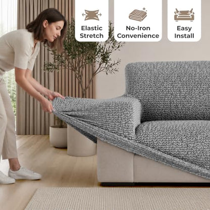 Premium Stretch Couch Covers for Sofa - Sofa Chair Cover Washable, Dogs & Pets Friendly - Elastic Polyester Loveseat Slipcovers - Non-Slip Love Seat Couch Covers - Ash (86"-120" Wide) - color: Ash, size: 86"-120" Wide