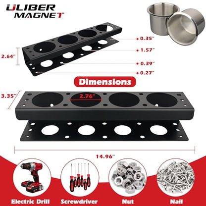 ULIBERMAGNET Power Tool Organizer Rack,Magnetic Heavy Duty Drill Holder,Wall Mount Metal Tool Rack with Screwdriver,Cordless Drill,Screw,Nail Storage,Utility Rack for Warehouse,Garage,Toolbox - style: Magnetic Power Tool Organizer with Parts Cup