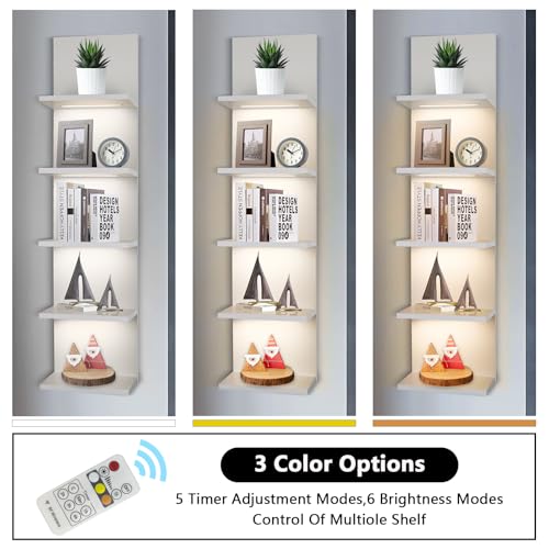 5 Tier Wall Shelf Unit, White Shelves,Lack Shelf, Wall Shelves for Bedroom，Office,Bathroom, Vanity Shelves with LED Light - color: White