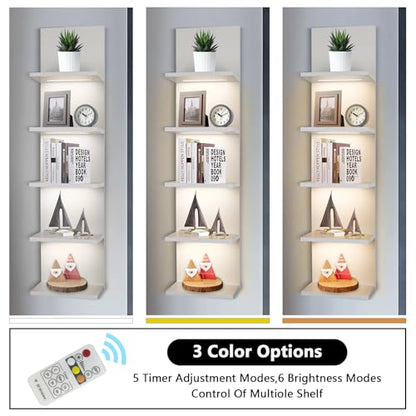 5 Tier Wall Shelf Unit, White Shelves,Lack Shelf, Wall Shelves for Bedroom，Office,Bathroom, Vanity Shelves with LED Light - color: White