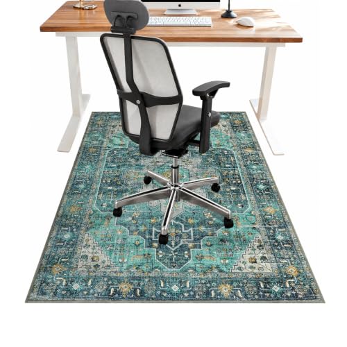 Anidaroel 36"x48" Chair Mat for Hardwood Floor/Tile Floor, Desk Chair Mats for Hard Floors, Under Desk Rug Protector for Rolling Chair, Computer Gaming Chair Mat, Low Pile Carpet Floor Mat - color: Teal/Multi, size: 36"x48"