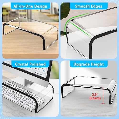 AboveTEK Acrylic Monitor Stand – Clear Monitor Riser & Computer Desk Stand, Premium Acrylic Laptop Stand for Home Office, PC TV Stand with Keyboard Storage Heavy Duty Desk Riser