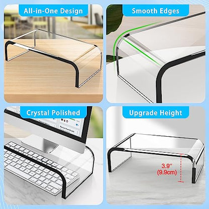 AboveTEK Acrylic Monitor Stand – Clear Monitor Riser & Computer Desk Stand, Premium Acrylic Laptop Stand for Home Office, PC TV Stand with Keyboard Storage Heavy Duty Desk Riser