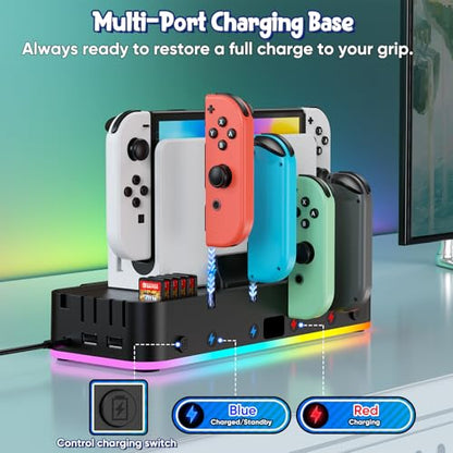 Switch/OLED Wall Mount with RGB,Switch Organizer with Holder,Charging Dock for Joycon with 15 Light Mode,2 USB Ports,4 Controller Charger,10 Card Slots - size: For Switch/OLED
