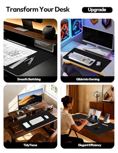 YSAGi Large Extended PU Leather Desk Pad Protector – Non-Slip Waterproof Desk Mat for Office & Home, Easy Clean Mouse Pad & Laptop Writing Blotter 35.4"x17" Black - color: Black, size: 35.4" x 17"