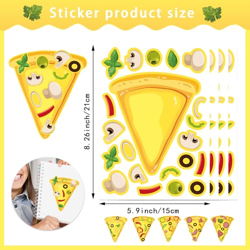 24 Sheets Make Your Own Pizza Stickers for Kids, Pizza Party & Family Night, Food Stickers, Motivational Reward Stickers for Teachers and Students - style: Pizza Stickers