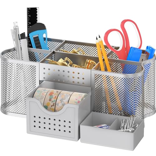 Deco Brothers Desk Organizers Pen Holder Office Caddy Storage, Silver - color: Silver