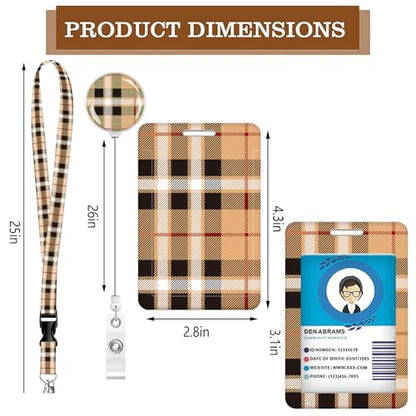 ID Badge Holder with Lanyard Fashionable ID Card Holders with Retractable Lanyards Soft Fiber Metal Clip Sturdy Buckle for Key Wallet Work Nurse Teacher (Beige Tartan Plaid) - color: Beige Tartan Plaid
