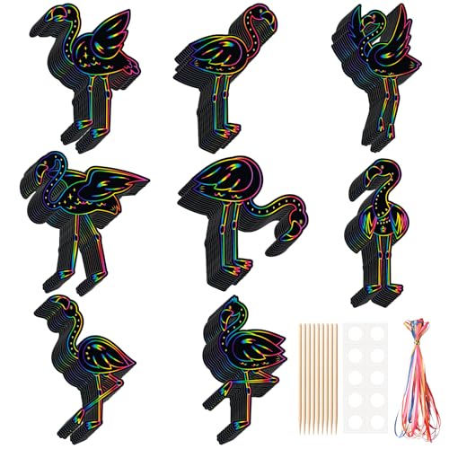 LUUFILx 80 Pcs Flamingo Scratch Cards Birthday Party Decorations Colorful Rainbow Scratch Paper Art with Wooden Stylus for Birthday Party Classroom DIY Activities - style: Flamingo