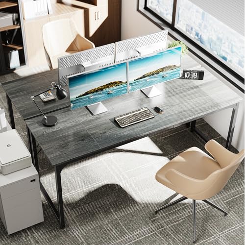 Huuger Computer Desk, 70 Inch Office Desk, Gaming Desk with Storage, Writing Desk Work Desk for Home Office, Study, Long Simple Desk, Large Legroom, Metal Frame, Grey - color: Grey, size: 70inch