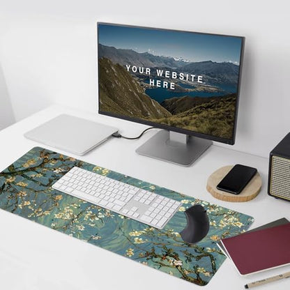 Almond Blossoms Large Mouse Pad,Gaming Keyboard Desk Pad,Extended Mouse Mat Non-Slip Rubber Base with Stitched Edges for Office Game Home XXL 35.4"x15.7" - color: Almond Blossoms, size: 35.4L x 15.7W inches