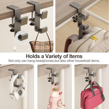 2 Pack Desk Hook for Bag, Under Desk Handbag Hanger, Purse Hook for Table, Aluminum Backpack Holder, Desk Mount Hook for Umbrellas, Headphone, Back to School Supplies, Black+White - color: Black+White