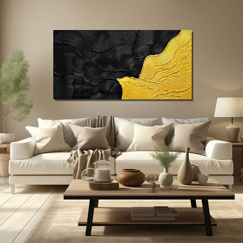 Black and Gold Painting Wall Art for Bedroom 3D Wall Art Decor for Office Big Abstract Canvas Wall Art for Living Room Size 29 x 58 Inch - color: Black and Gold, size: 58"L x 29"W