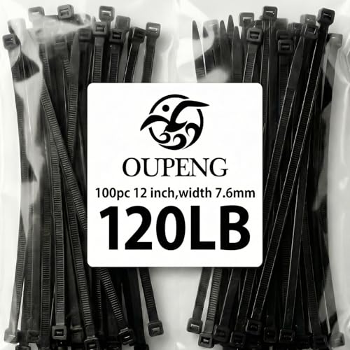Zip Ties 12 inch ，Heavy Duty Cable Ties with 120 Pounds Tensile Strength，Black Zip Ties，100 Pack, Wire Ties for Indoor and Outdoor Use. - color: Black, size: 12"/100 Pack (120 Lb)