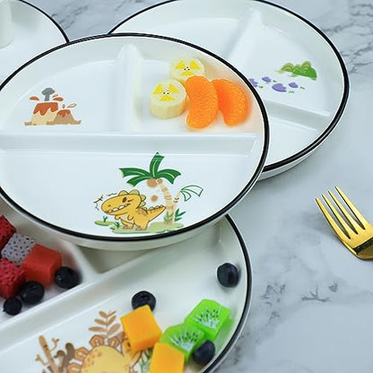 SOCOSY Dinosaur Ceramic Divided Dish, 8 Inch, Yellow - color: Yellow Dinosaur