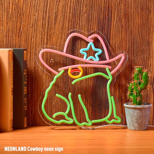 Cowboy Toad Neon Sign Frog Neon Light Cowboy LED USB Powered Dimmable Art Signs for Pub Store Man Cave Room 13.8 X 12.6 inch - color: Frog Green