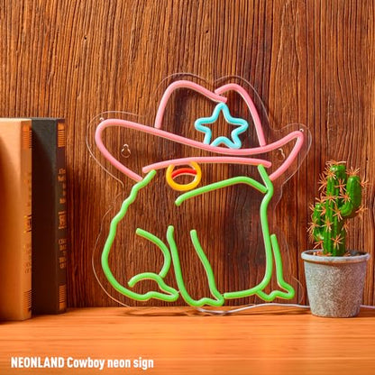 Cowboy Toad Neon Sign Frog Neon Light Cowboy LED USB Powered Dimmable Art Signs for Pub Store Man Cave Room 13.8 X 12.6 inch - color: Frog Green