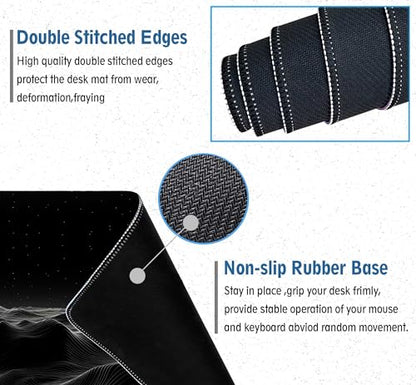 Large Extended Gaming Mouse Pad with Stitched Edges,Black 3D Design XL Desk Pad Mouse Pads for Desk,Waterproof Computer Keyboard Mat Mousepad with Non-Slip Base for Esports Pros/Gamer/Desktop/Office - color: D3