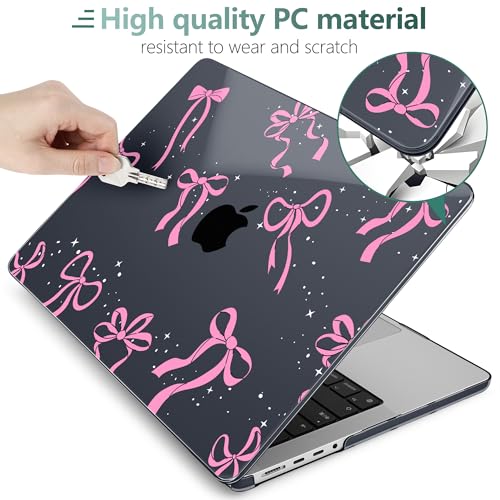 DONGKE Case for MacBook Pro 14 Inch (2026-2021 Release, M5 M4 M3 M2 M1 Pro/Max Chip), Plastic Slim Hard Shell Protective Cover with Keyboard Cover & Screen Protector, Bows & Stars - color: Bows & Stars
