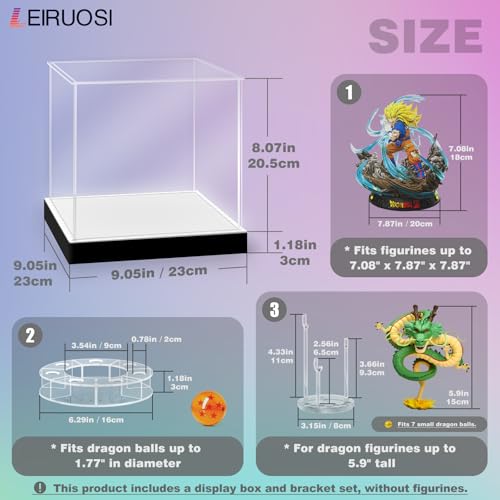 Shenron Clear Acrylic Display Case, LED Display Box Cases for Dragon Shenlong Statue, Dragon Balls & Figure with Holder Stand, Dustproof Protective Showcase - Kids Birthday Christmas - size: Dragon Display Case 9.25x9.06x9.25in