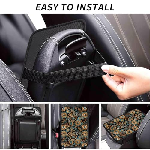 Center Console Cover Boho Flower Scratch Resistance Armrest Cover Protect Pad Car Accessories Hippie Sunflower Armrest Cushion Pad Seat Box Cover Protector - color: Cute Sunflower