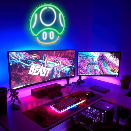 Kavaas Gaming Neon Sign, Mushroom Neon Sign for Game Room Decor, Man Cave, Kids Room - Gaming Mushroom Wall Decor - Gamer Gifts for Boys, Kids (Green) - color: Mushroom1_Green
