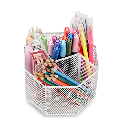 Exerz Desk Organiser/Mesh Desk Tidy Candy/Pen Holder/Multifunctional Organiser 360 Rotating - color: White