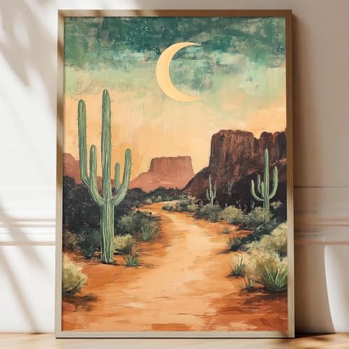 Desert Landscape Canvas Wall Art Desert Botanical Prints Vintage Cactus Poster Southwestern Desert Wall Art Cactus Plant Picture Western Painting Mountain Artwork Abstract For Room 16x24inch No Frame - color: B2Unframed