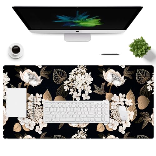 Large Desk Mat, Dual Side PU Leather Waterproof Mousepad Desk Pad, Desk Protector Writing Pads Desk Accessories for Office and Home (C-Black Gold Flower, 35.5''X15.8'') - color: C-black Gold Flower, size: 15.8" x 35.5"