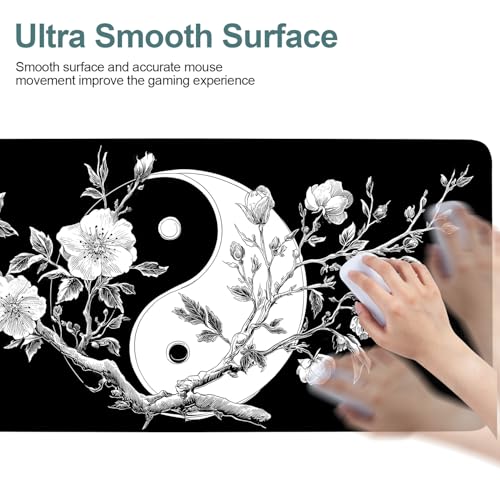 Yin Yang Cherry Blossom Extended Gaming Mouse Pad 35.4 x 15.7 Inch – Zen-Inspired Desk Mat with Non-Slip Rubber Base for Gaming and Office Use - color: #40, size: 35.4 x 15.7 Inch