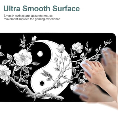 Yin Yang Cherry Blossom Extended Gaming Mouse Pad 35.4 x 15.7 Inch – Zen-Inspired Desk Mat with Non-Slip Rubber Base for Gaming and Office Use - color: #40, size: 35.4 x 15.7 Inch