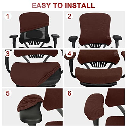 Tallew 4 Pcs Office Chair Covers Set Computer Universal Protective Stretchable Chair Seat Covers Desk Armrest Slipcovers Pads Office Cushion Backrest for Rotating (XL,Dark Brown) - color: Dark Brown