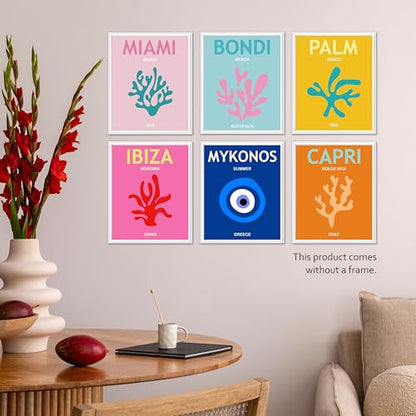 Isfvqyub Preppy Beach Wall Art, Aesthetic Ocean Beachy Poster For Girl Boy, Trendy Abstract Wall Decor For Room Dorm College Apartment Office, Set Of 6 -A01 - size: Beach