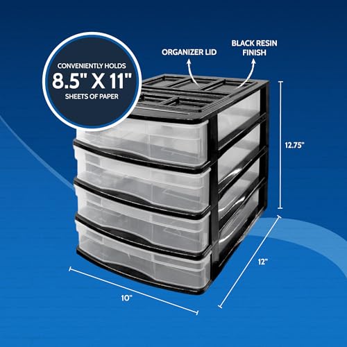 Gracious Living 4-Drawer Desktop and Countertop Storage Organizer Drawer Set, Plastic Office Desk Organizer, Black/Clear - size: 1 Pack