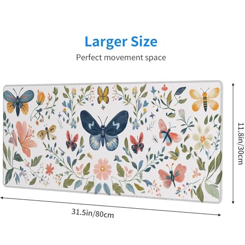 Vintage Floral Desk Pad Mouse Pad 31.5 x 11.8 Inch Butterfly Moth Bee Boho XL Mouse Pad Large Mousepad Extended Laptop Keyboard Mat Gaming Desk Pad Mouse Mat Office Computer Keyboard Laptop Home - color: Vintage Floral, size: 11.8W x 31.5L inches