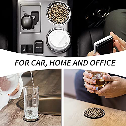 Leopard Print Bling Rhinestone Anti Slip Coasters - 2.75" Insert Suitable for Most Cars - 2PCS - color: Leopard