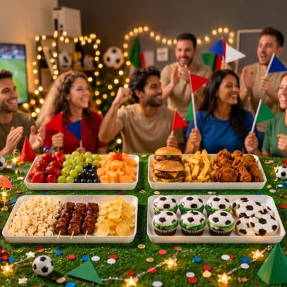 Lifewit 4 Pcs Serving Tray for Party Supplies, Reusable Plastic Food Serving Platter for Dessert, Snacks, Fruit, Cookies, Appetizers & Charcuterie, BPA-Free White Catering Trays for Buffets Display - size: Standard (14" x 10")