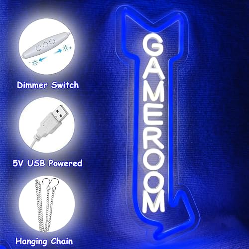 Game Room Neon Sign,Gaming Neon Light with Arrow for Teen Boy Bedroom Home Bar Gaming Club,Man cave,Gaming Room Wall Decor Gifts (game right blue) - color: game right blue