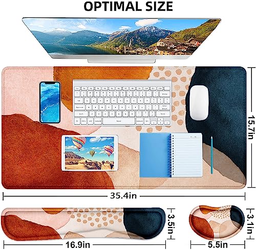 LATEEFAH Desk Mat, Mouse Pad with Wrist Rest, 4-in-1 Large Mouse Pads for Desk, Ergonomic Mouse Pad and Keyboard Wrist Rest Gaming Keyboard Mat for Office, Home - color: 4Pcs-Watercolor Block