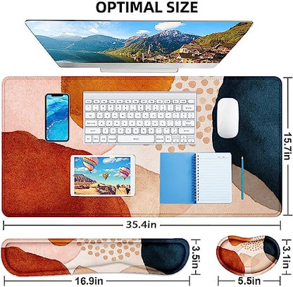 LATEEFAH Desk Mat, Mouse Pad with Wrist Rest, 4-in-1 Large Mouse Pads for Desk, Ergonomic Mouse Pad and Keyboard Wrist Rest Gaming Keyboard Mat for Office, Home - color: 4Pcs-Watercolor Block
