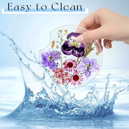 Swooflia Flower Car Cup Holder Coasters for Women - 2.75 Inch Cute Resin Clear Automotive Drink Cupholder Insert Car Accessories 2 Pack White Purple - color: White Purple