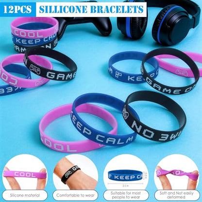 Tuhangcc 110Pcs Video Game Party Favors Set For 12 Guest Included Video Game Keychains Gamer Goodie Bag Silicone Wristband Stickers Notebooks Gel Pen For Gamer Party Favors Gamer Birthday Party Gifts