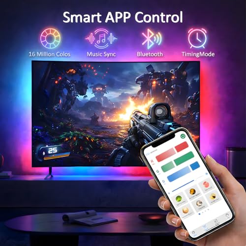 Bason TV LED Backlight for 55-65 inch TV, Bluetooth APP & Remote Control Strip Lights, Immersive Music Sync RGB USB Bias Lighting, Ambient TV Backlighting for Gaming, Movie & Home Theater Setup