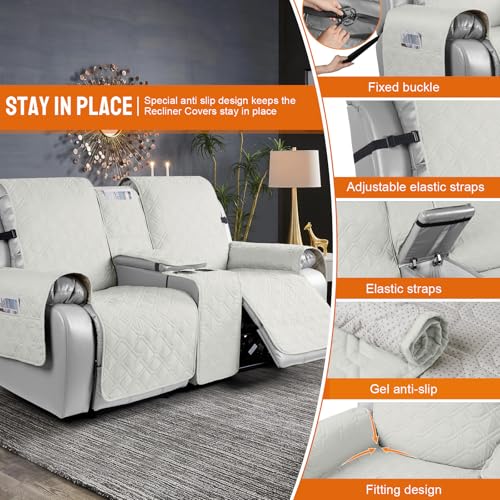 VANSOFY Loveseat Recliner Cover with Console 100% Waterproof Sofa Slipcovers Non-Slip Reclining Couch Cover Split Sofa Covers Furniture Protector for Pets, Dogs(Beige) - color: Beige