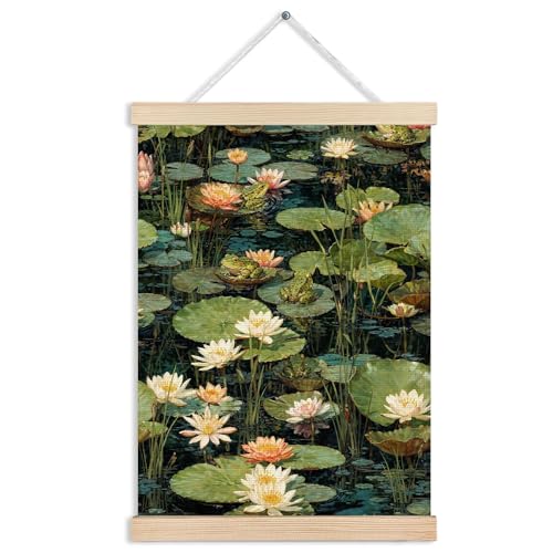 MVLJG Koi Fish Frog Wall Art Poster, Japanese Room Decor, Oriental Asian Lotus Pond Fish Canvas Prints Hanging Wall Decor for Bedroom Zen Meditation Room Home Office, 12x16 Inches - color: Koi Fish-7
